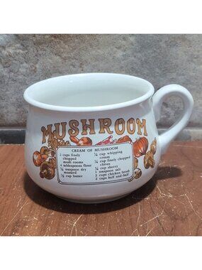 Vintage Ceramic Mushroom Soup Recipe Mug Cup Handle
